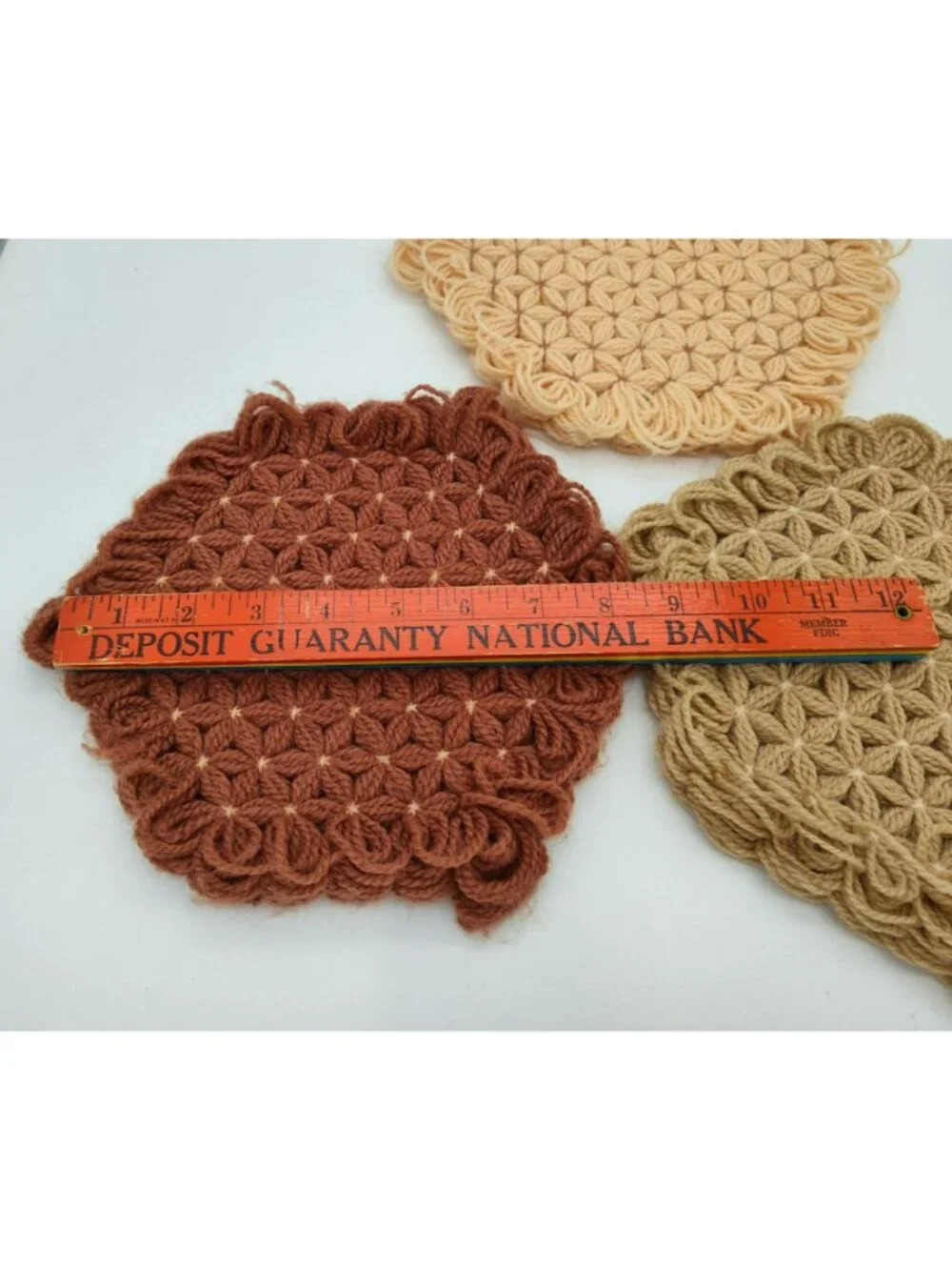 Vintage Daisy Loom Yarn Trivet & Coaster Lot, Cottagecore Cottage Granny Grandma